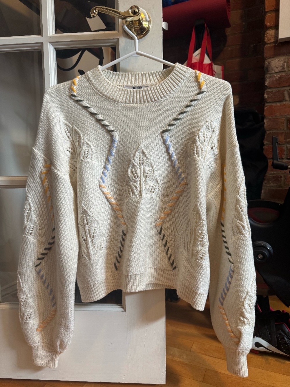 BB Dakota by Steve Madden Cream Embroidered Knit Sweater